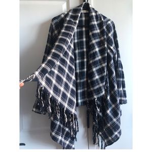 Plaid Ruana Style Wrap with full sleeve. Small.